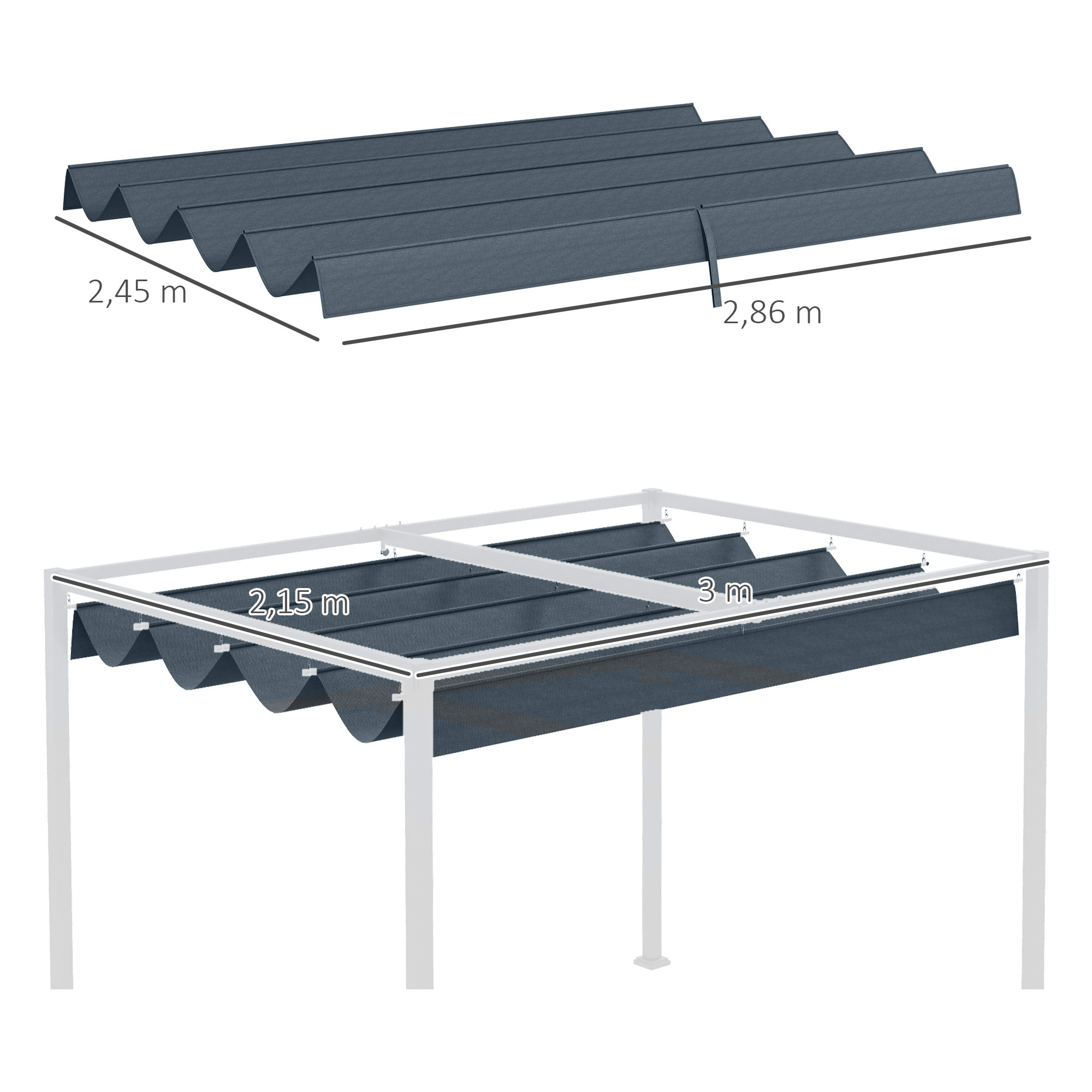 Techo de Pérgola Retráctil 286x245 cm Techo de Sustitución Toldo de Repuesto con Protección UV30+ para Pérgola de 3x2,15 m Gris Oscuro