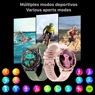 Smartwatch H70 con monitor cardiaco y de tensión. Más de 20 modos deportivos, notificaciones de apps.