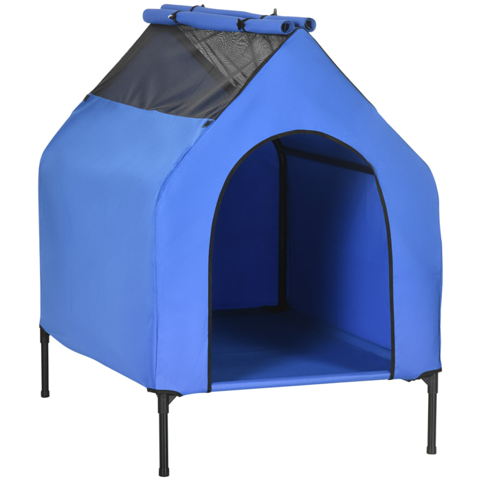 Caseta para Perros 130x85x121 cm Cama Elevada para Mascotas con Cubierta Desmontable y Ventanas de Malla para Perros Grandes y Extra Grandes Azul