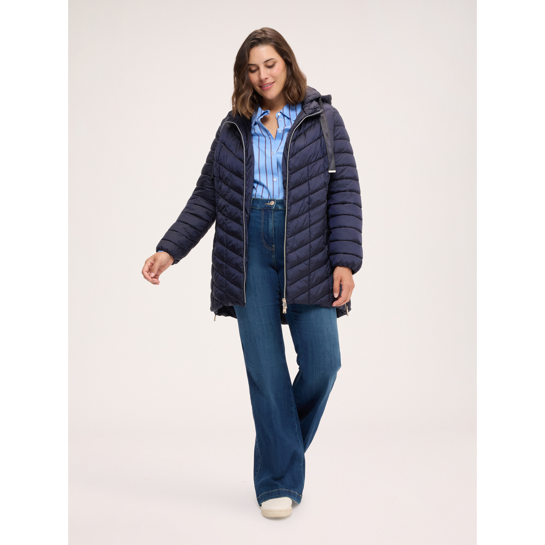 Fiorella Rubino - Plumífero lightweight largo con acolchado en chevron - Azul