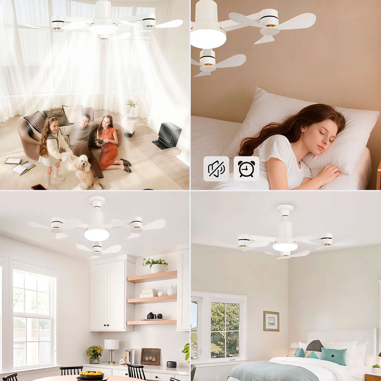 Ventilador triple de techo FS-WRJ-R680 de 68 cm. Adaptador E27, 3 velocidades y luz LED regulable de 16 W. Incluye mando a distancia.