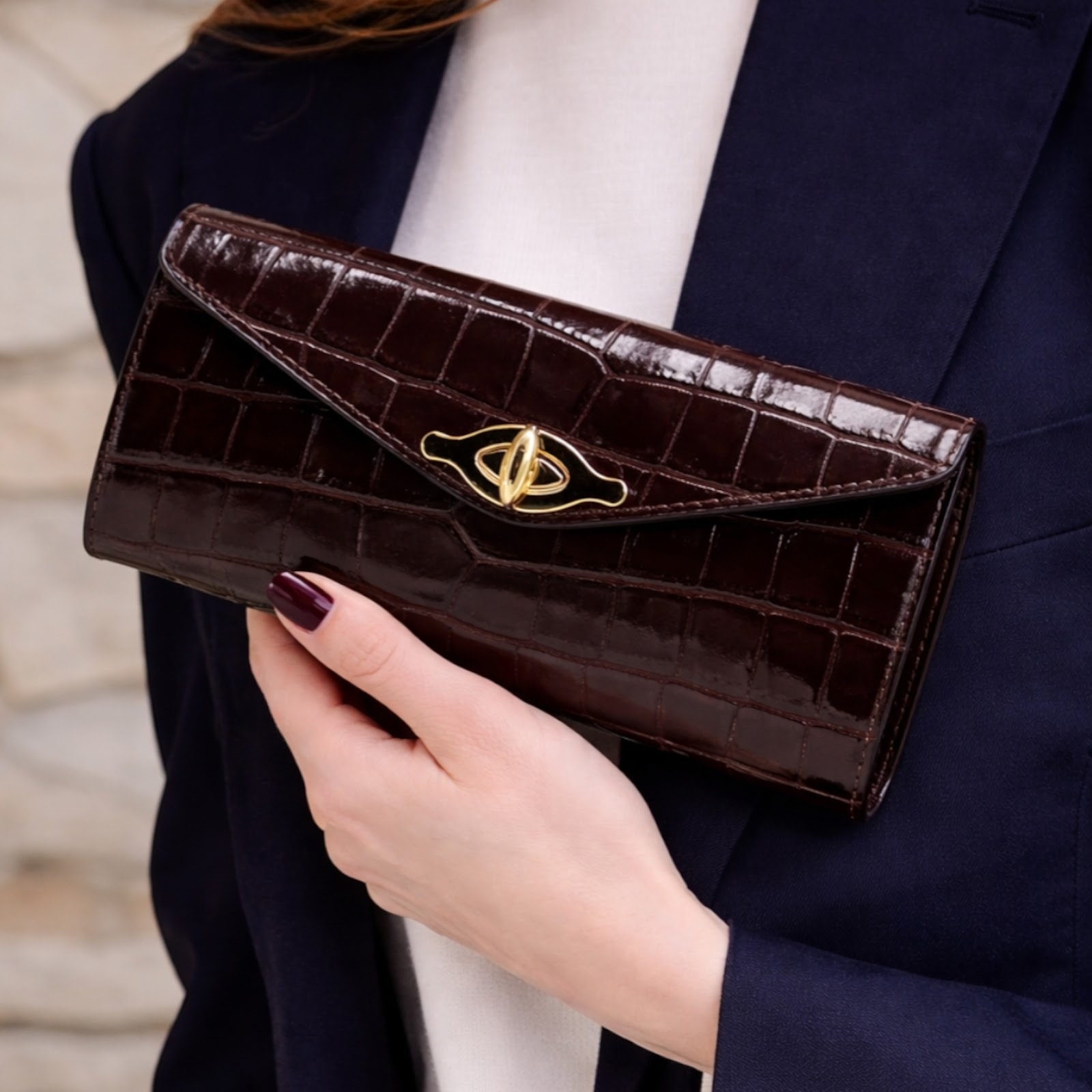 Cartera Cheval Firenze Marlon Croc Marrón Oscuro