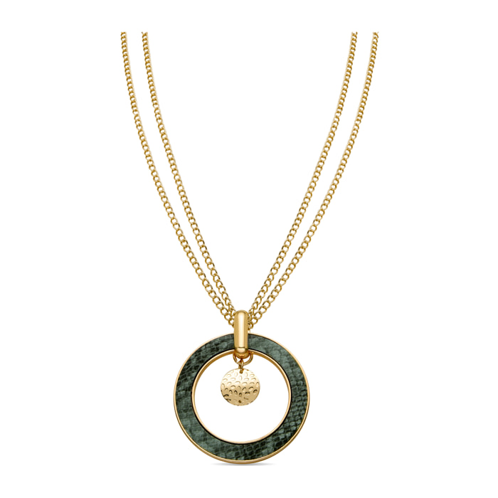Collar de Cuero Verde Claro acabado en oro amarillo de 18K