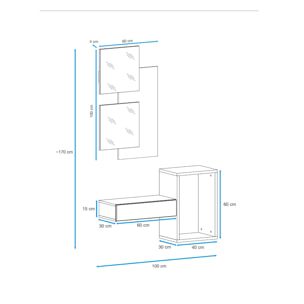 Set Mobile Ingresso Moderno Con Specchi Pensile A Giorno Mensola Con Cassetto Salvaspazio Mobile Da Parete 100 x 170 x 30 Cm Nero E Rovere