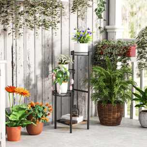 Soporte para Plantas de 4 Niveles Estantería para Plantas para Esquina Soporte de Acero Soporte para Macetas Interior y Exterior 25x25x80 cm Negro