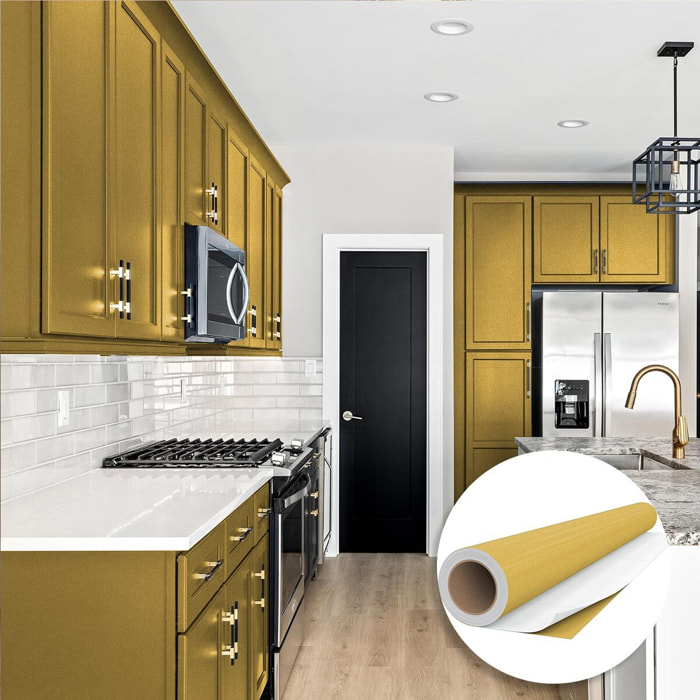 Rouleau adhésif décoratif Vinyle au Mètre - Or - Sticker Lavable Imperméable Mur Cuisine Meubles