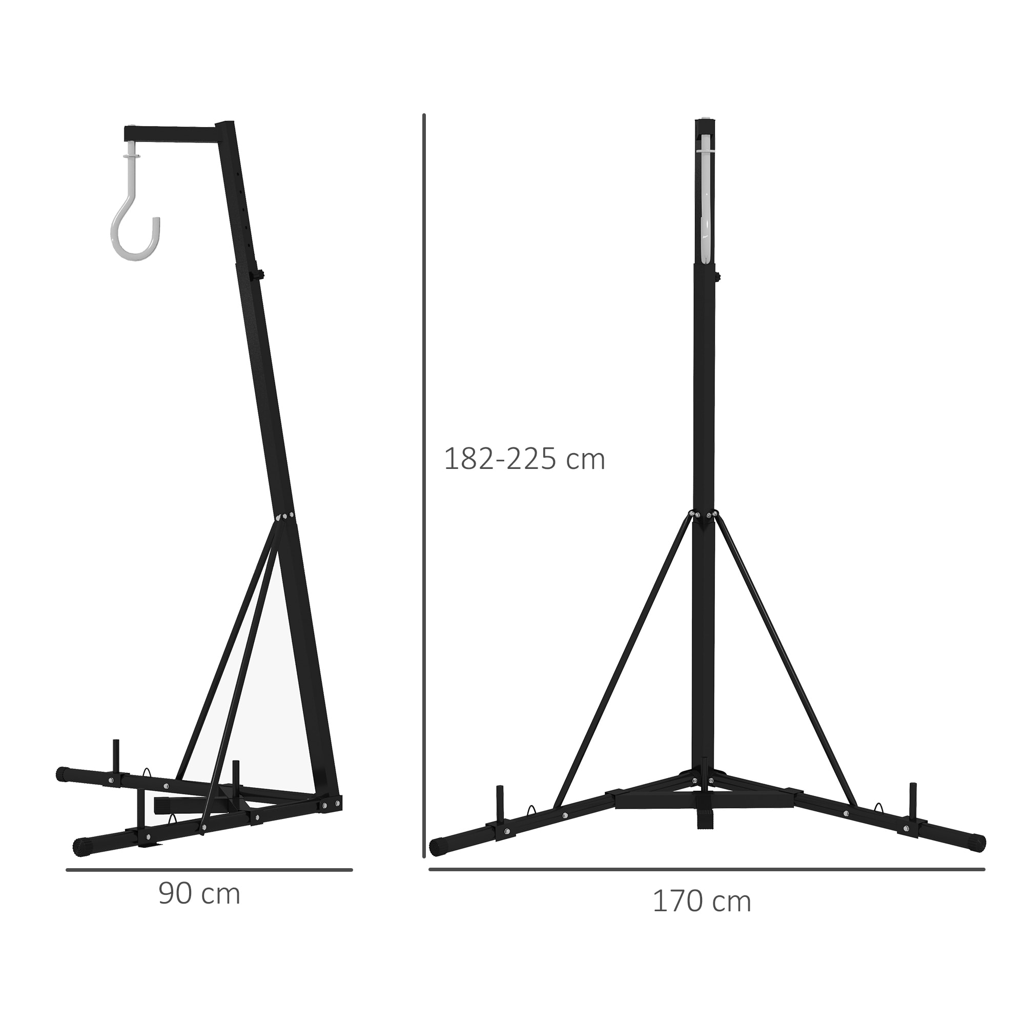 Support sac de frappe sur pied - hauteur réglable, pliable, à lester - charge max. 60 Kg - acier noir