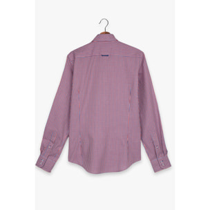 Camicia Uomo 2 Bottoni Button Down Slim Popeline Quadro Piccolo Blu\Rosso