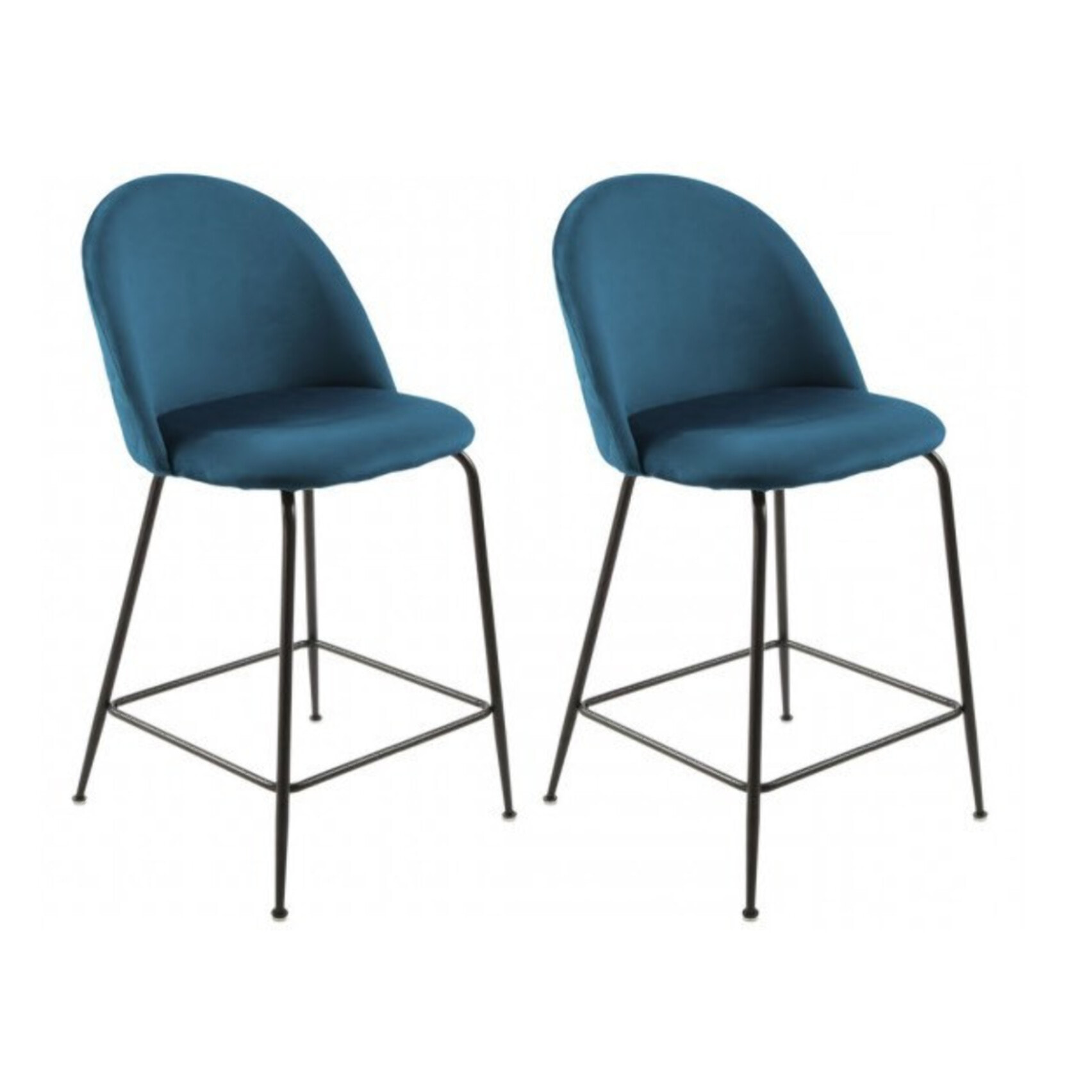 Lot de 2 chaises de bar en velours avec piètement en métal noir - CLEA
