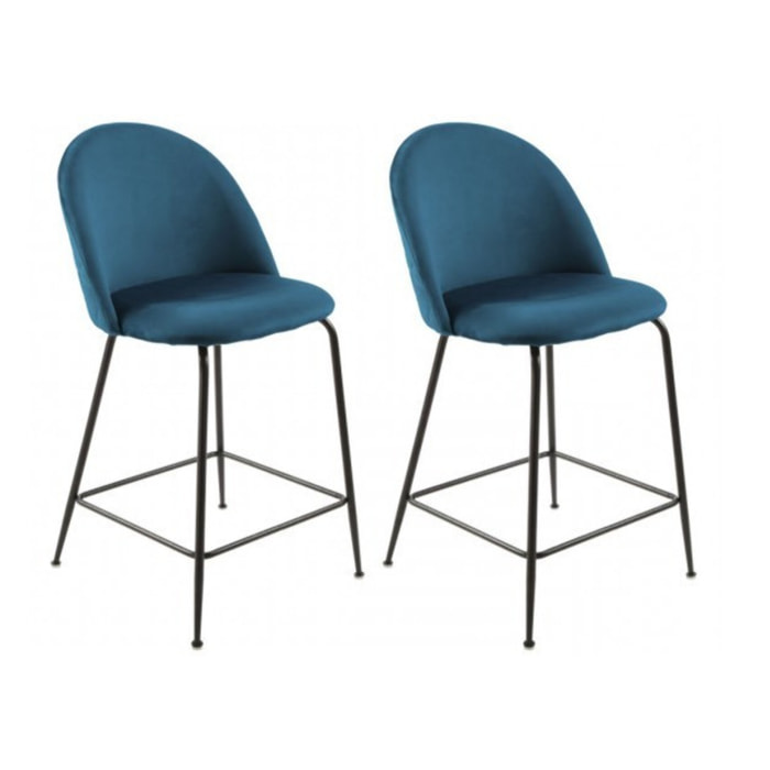 Lot de 2 chaises de bar en velours avec piètement en métal noir - CLEA