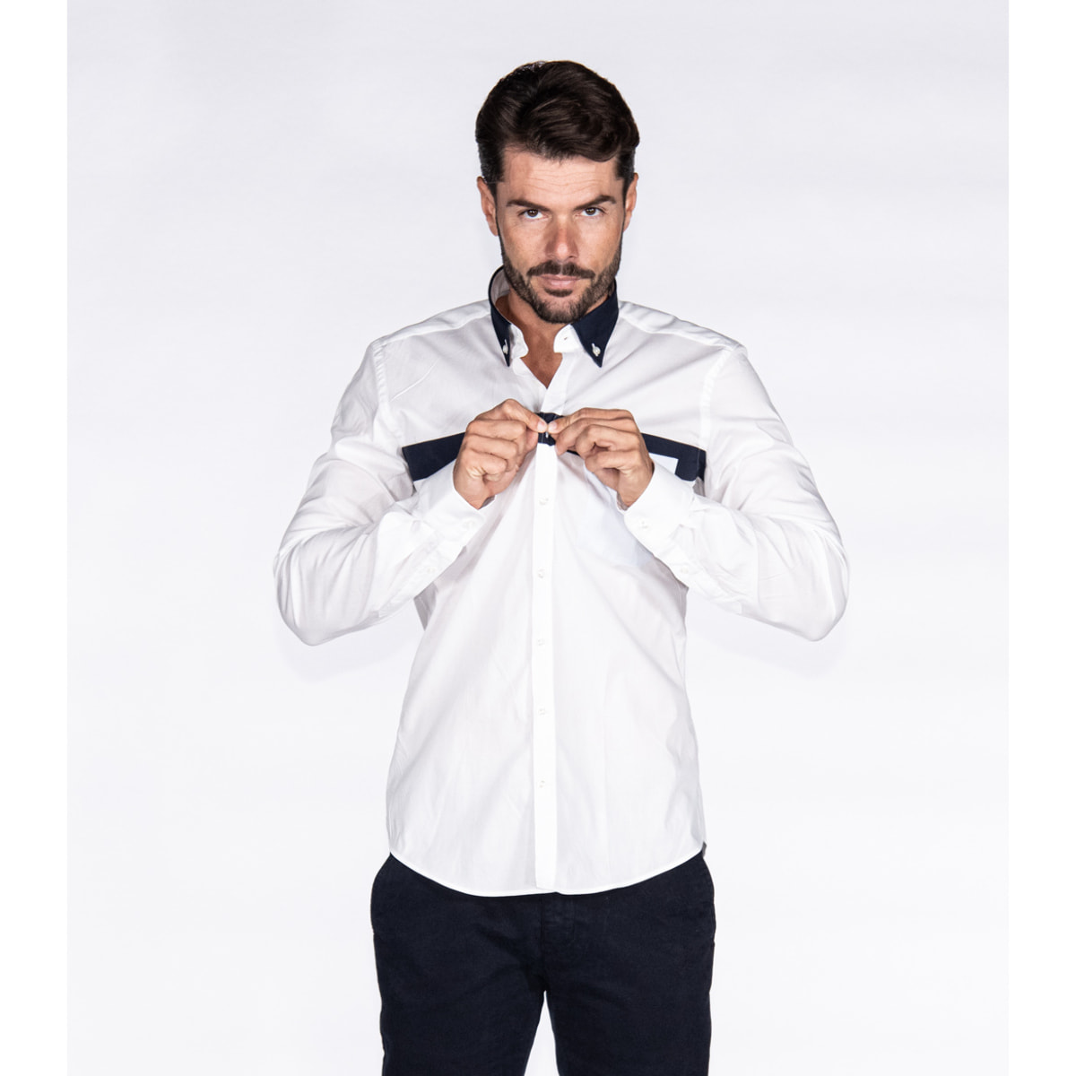 Camicia Uomo Popeline Stretch Unito Bianco