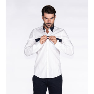 Camicia Uomo Popeline Stretch Unito Bianco