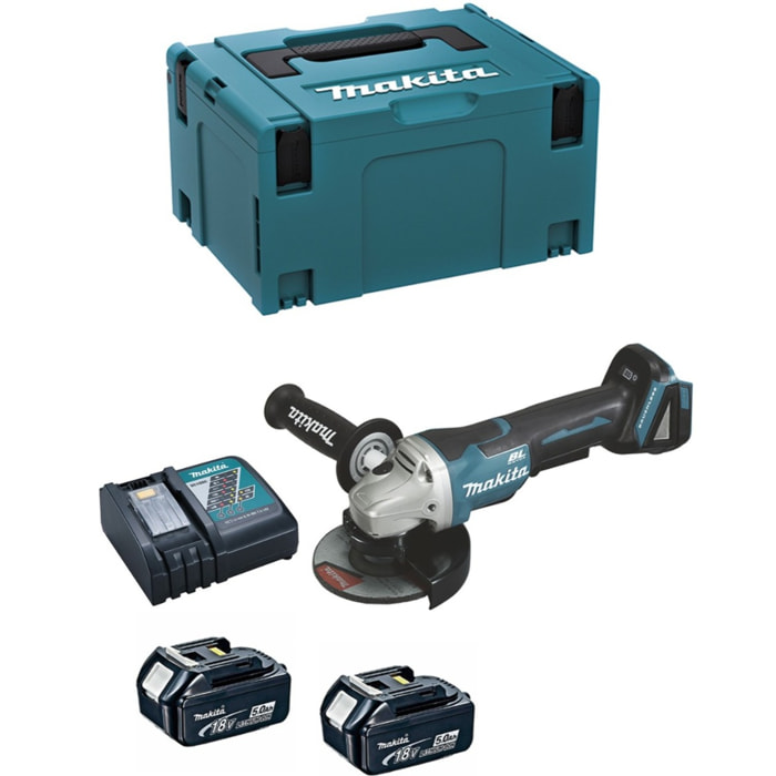 Amoladora Ø 125 mm 18 V Li-Ion 5 Ah MAKITA - 2 baterías, cargador, maletín - DGA508RTJ