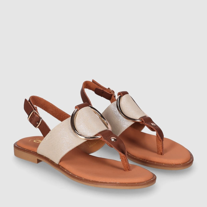 Sandalias de Serraje - Oro - Tacón: Bajo