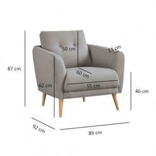 Fauteuil en tissu gris capitonné avec piètement en bois massif - SIENNA