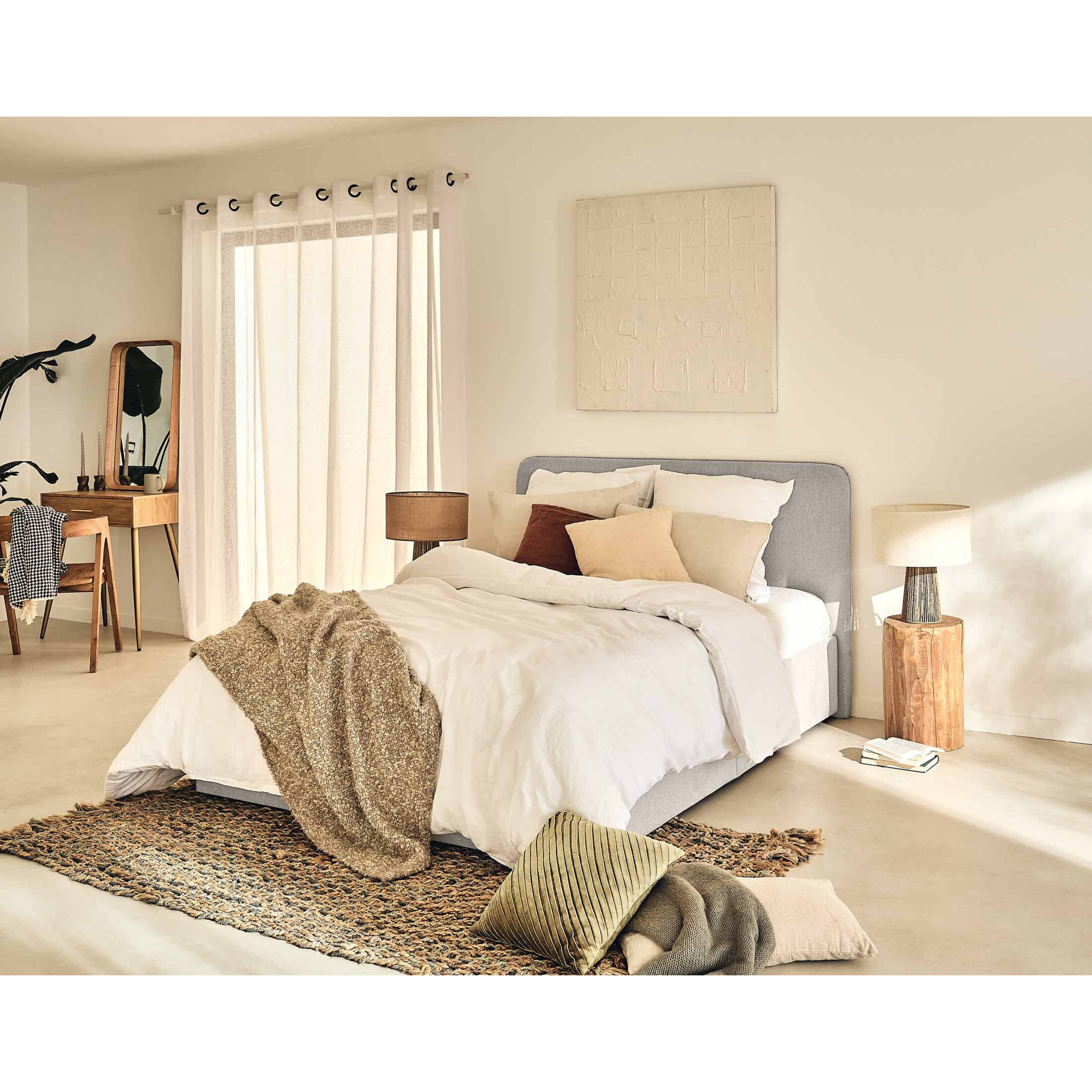 Goyave - lit coffre - 140x190 - en tissu - sommier inclus - Gris