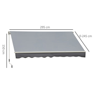 Toldo Manual Retráctil Plegable con Manivela 295x245 cm Toldo Enrollable Aluminio Protección Solar para Ventanas Puertas Balcón Terraza Exterior Gris