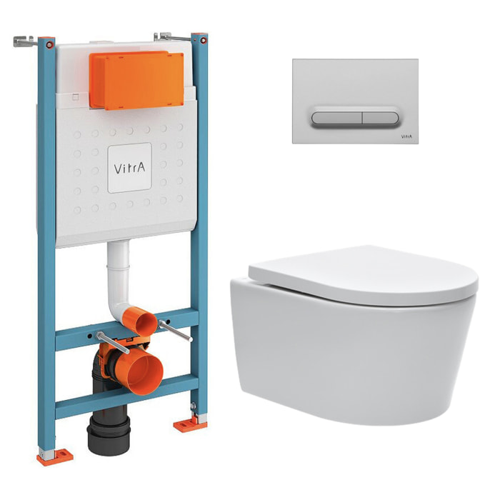 Pack WC Bâti-support Vitra V-Fix Core + WC SAT sans bride et fixations invisibles + Plaque Chrome mat (V-FixSATrimless-5)