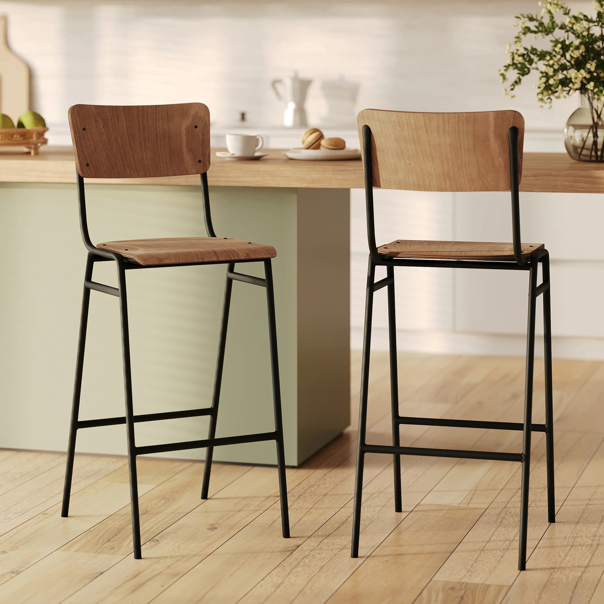 Lot de 2 chaises de bar 75 cm en bois - Clem