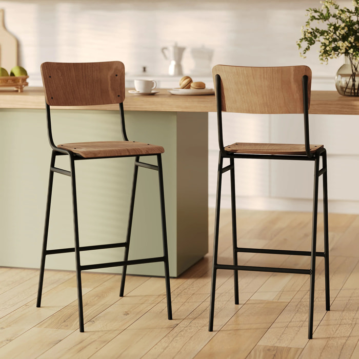 Lot de 2 chaises de bar 75 cm en bois - Clem