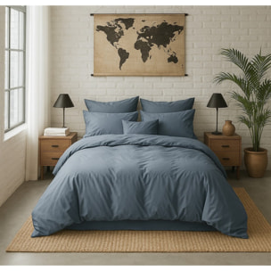 Housse de couette percale de coton bleu anthracite