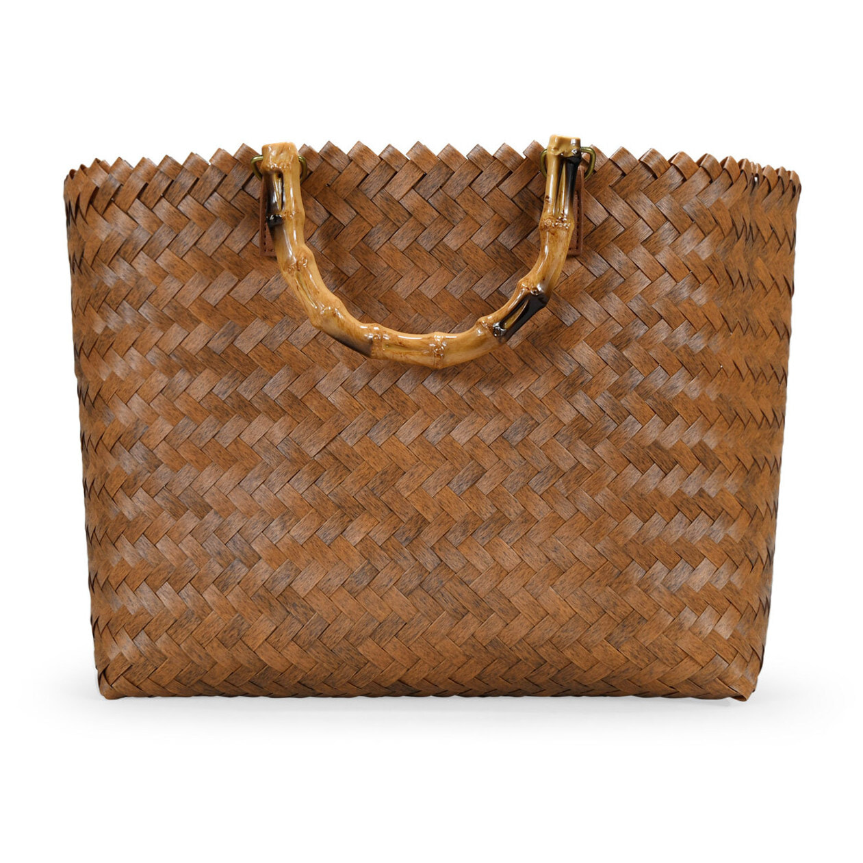 Bolso trenzado marrón con asas de bambú