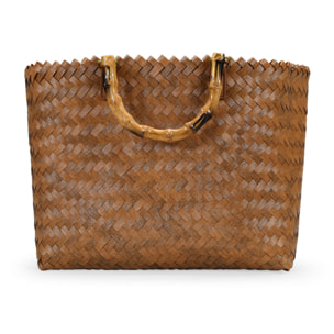 Bolso trenzado marrón con asas de bambú