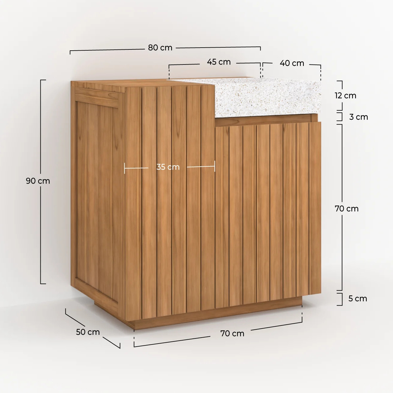 Meuble de salle de bain en bois avec vasque intégrée 80 cm - Noa