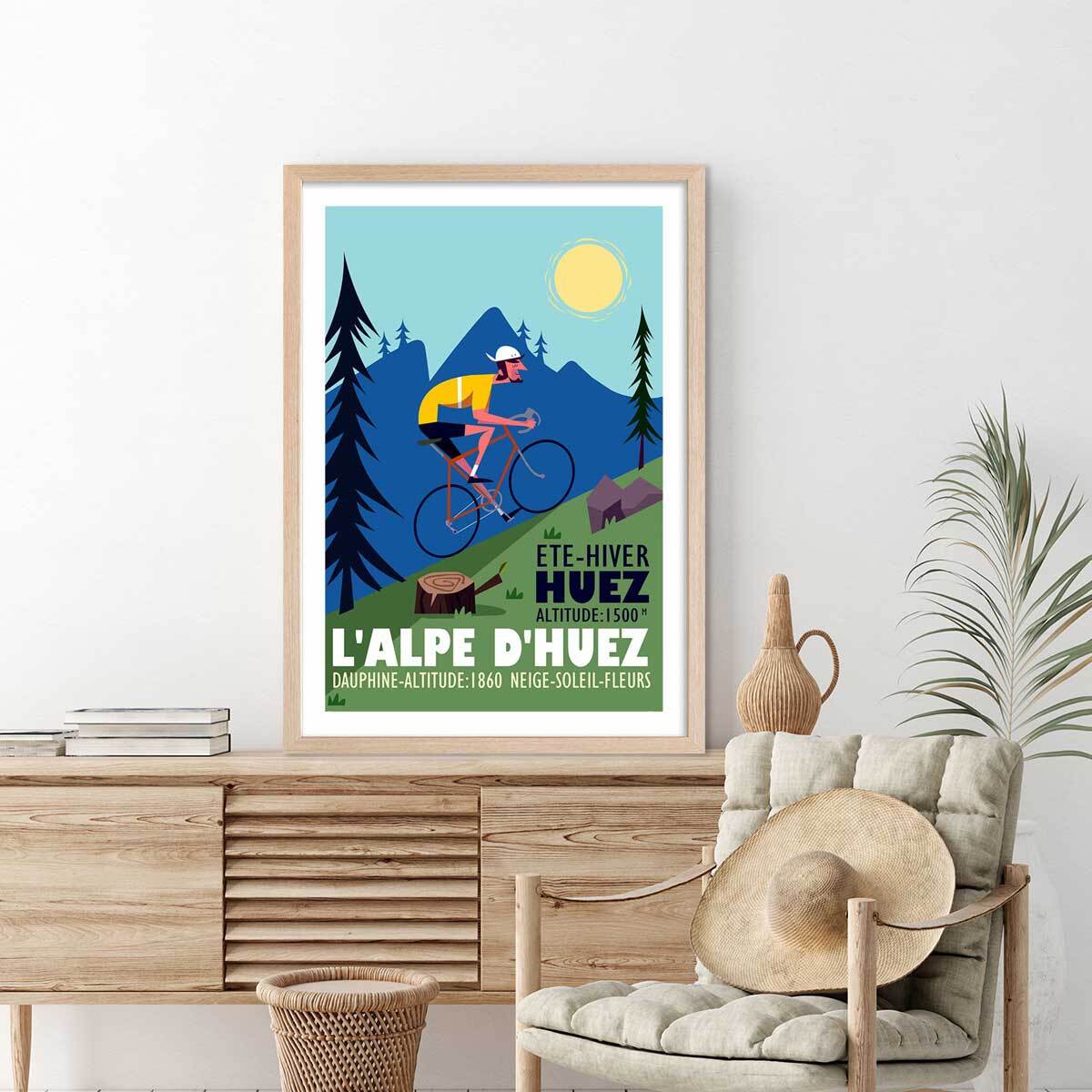 Poster de l'alpe d'huez Affiche + cadre en bois - Chêne