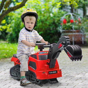 Tracteur tractopelle Enfant porteur dès 18 mois avec excavatrice, rouleau compresseur et pelle, fonction musique PP, rouge Noir