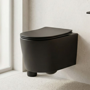 WC suspendu sans bride et fixations invisibles + abattant frein de chute, Noir mat (SATBRE010RREXPBKM)