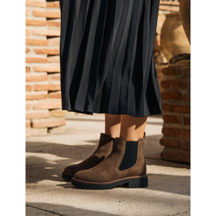 Botines de Serraje - Marron - Tacón: Bajo