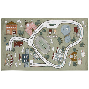 TAPPETO CAMERETTA PISTA VERDE CENERE CON FONDO ANTISCIVOLO MADE IN ITALY