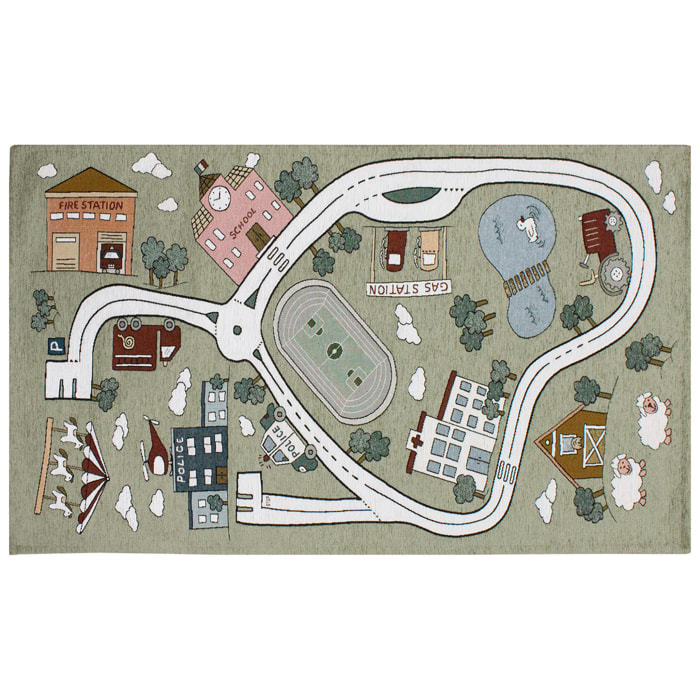 TAPPETO CAMERETTA PISTA VERDE CENERE CON FONDO ANTISCIVOLO MADE IN ITALY