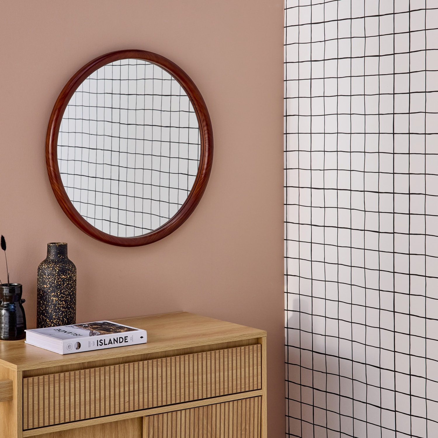 Miroir rond en bois de pin Ø60cm GEORGIA noyer