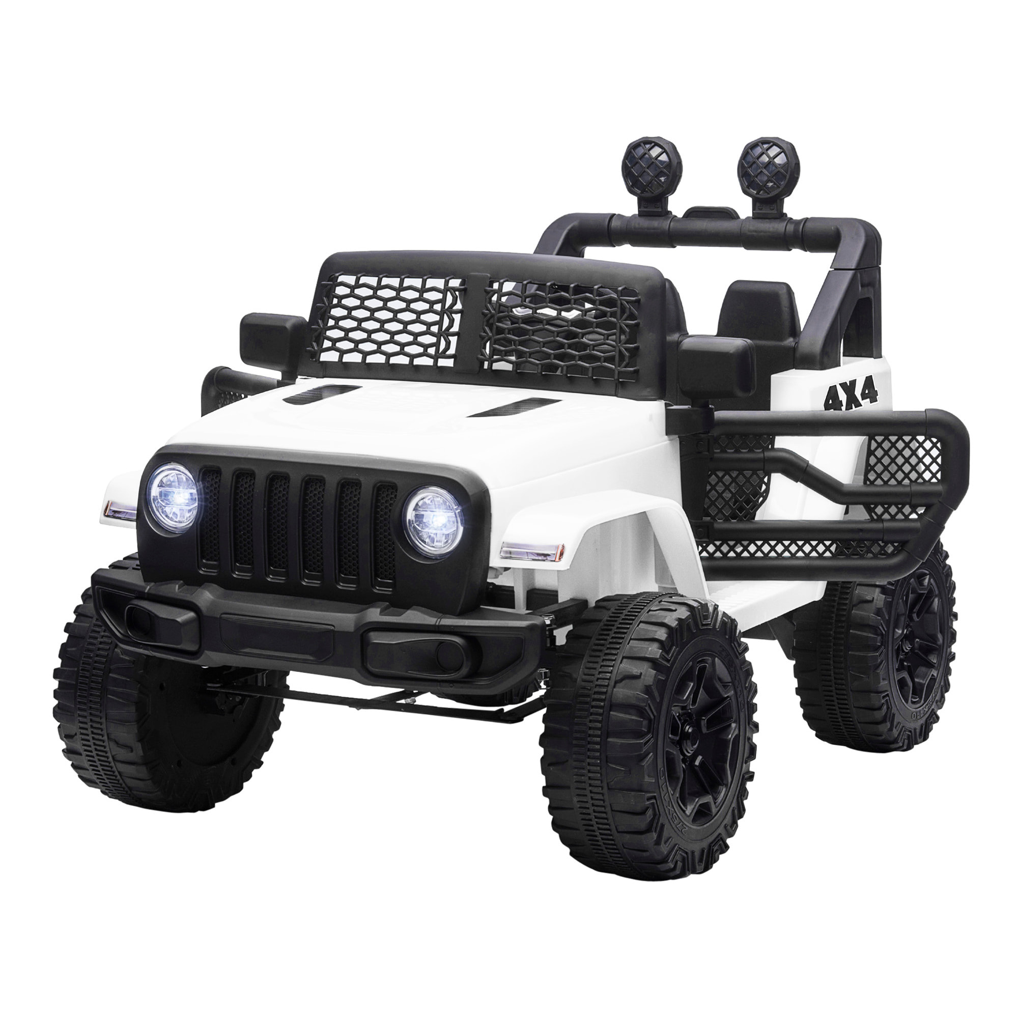 Voiture 4x4 électrique enfant moteur 2 x 35 W 5 Km/h max. télécommande incluse effets lumineux sonore lecteur MP3 USB blanc