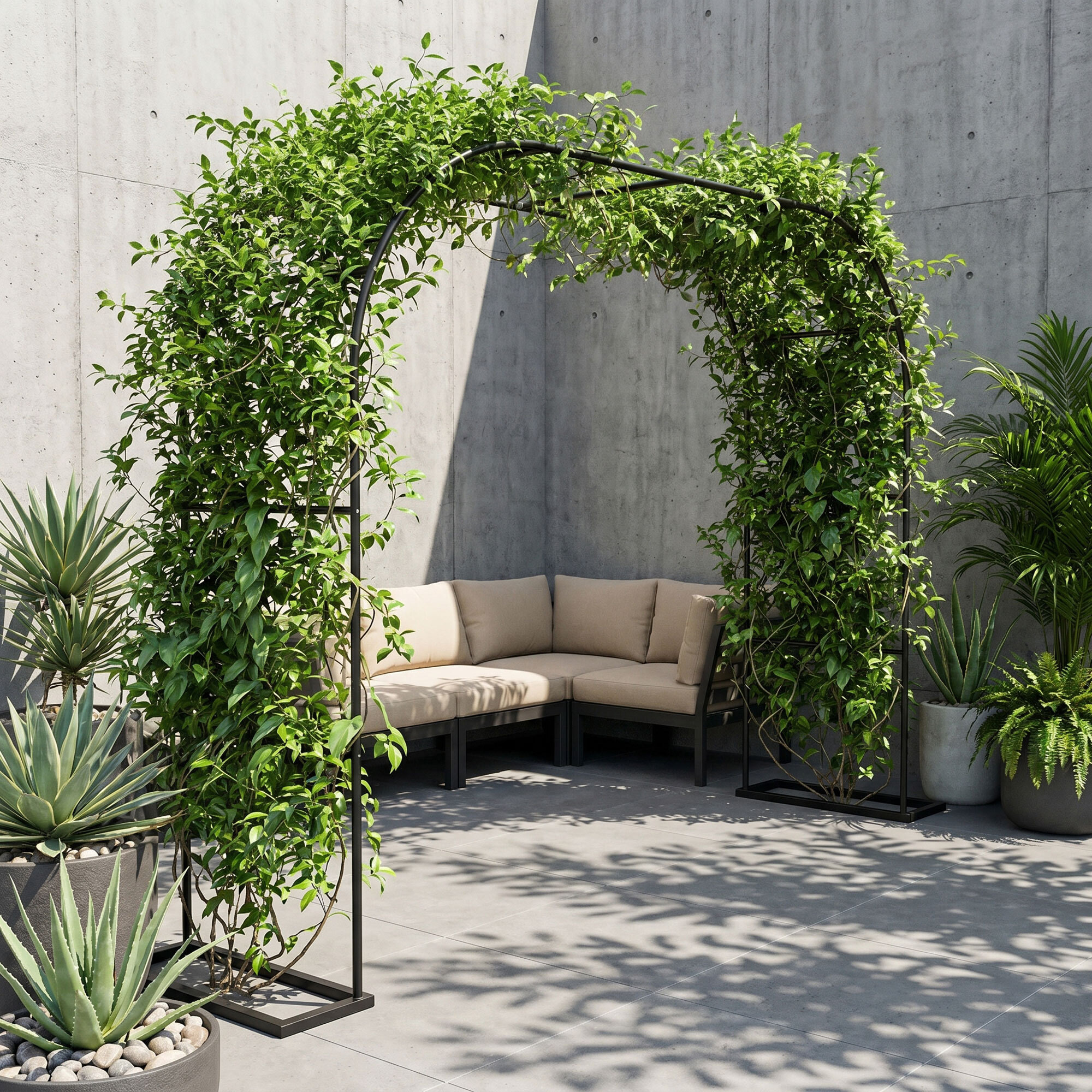 Kiros - Arco Floreale Da Giardino con Base Lunghezza e Altezza Regolabili Supporto per piante in Metallo Nero