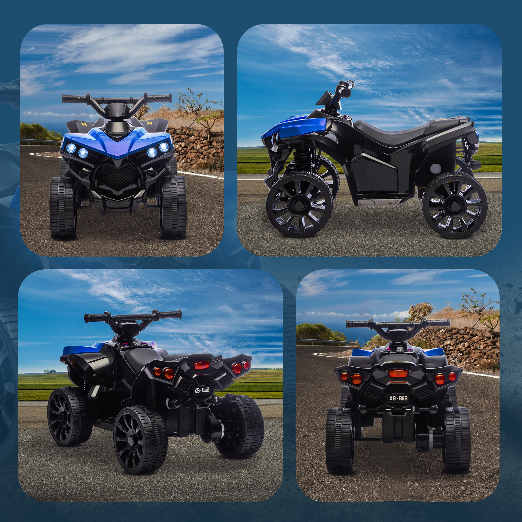 Quad Eléctrico para Niños 6 V, Quad para Niños de 37 a 72 Meses, Velocidad hasta 3â€¯km/h, con Faros y Música, Azul