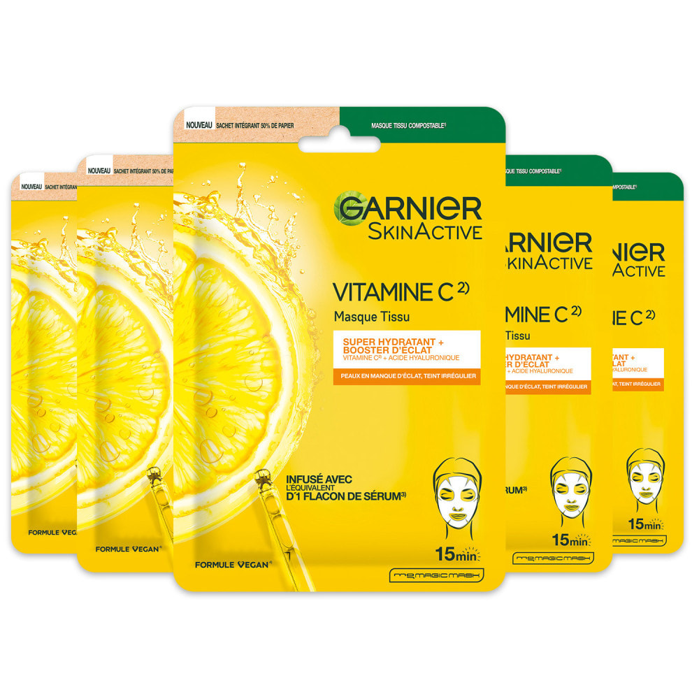 Garnier Coffret 5 Masques tissu Vitamine C Booster d'éclat