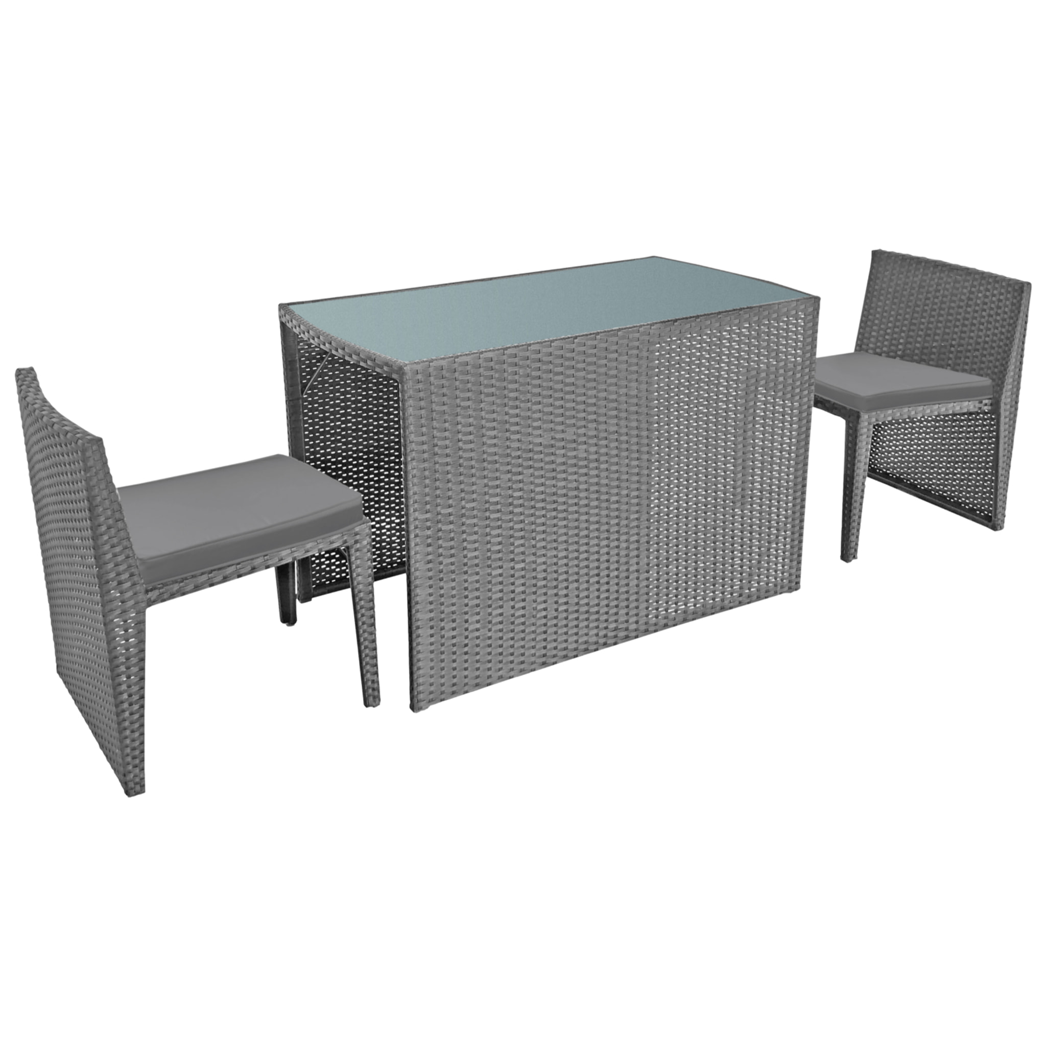 Salon de jardin encastrable SANTORIN en résine tressée grise 2 places - coussins gris