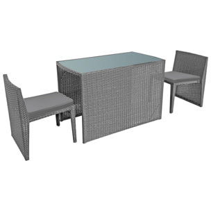 Salon de jardin encastrable SANTORIN en résine tressée grise 2 places - coussins gris