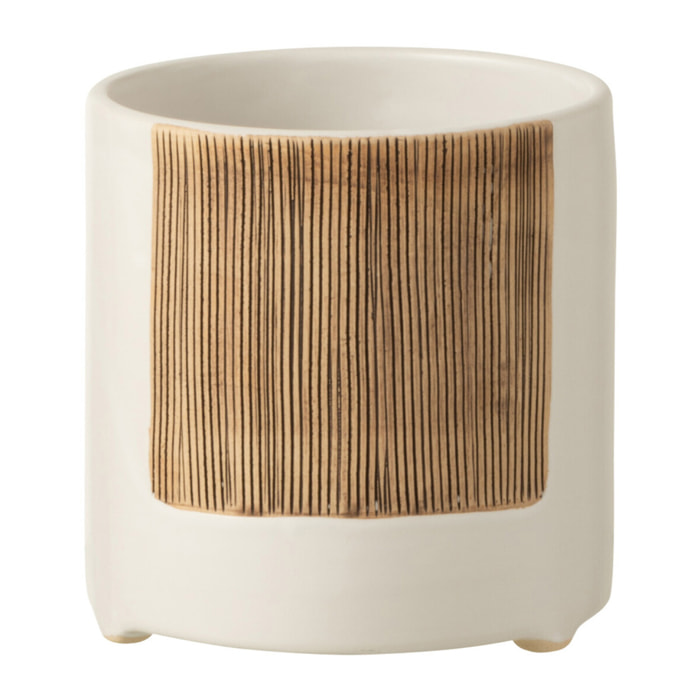 J-Line cachepot Ibiza Rond - céramique - blanc/marron - small - Ø 12 cm