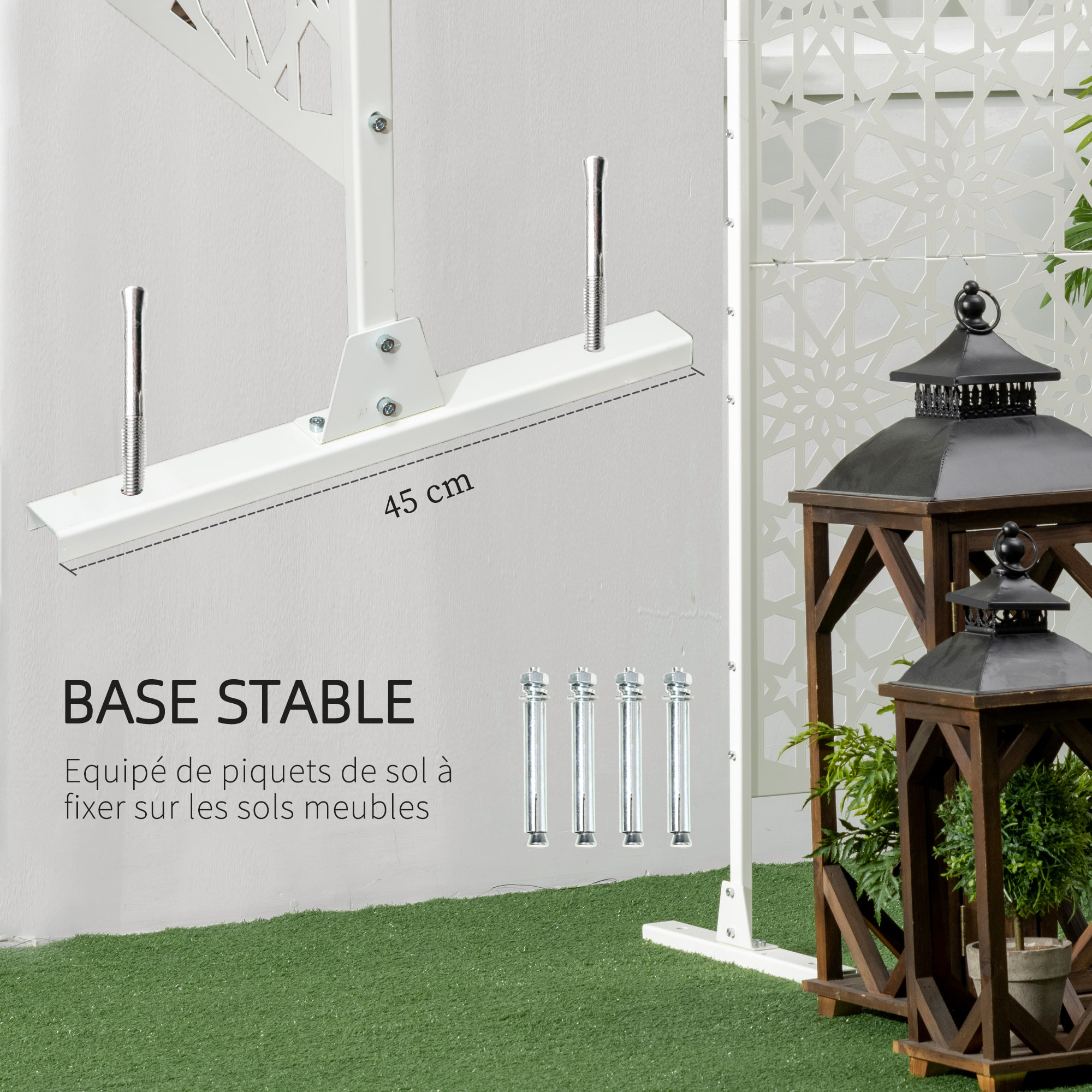 Panneau décoratif extérieur métal - brise vue motif étoiles - visserie incluse - dim. 92L x 45l x 198H cm - acier thermolaqué blanc