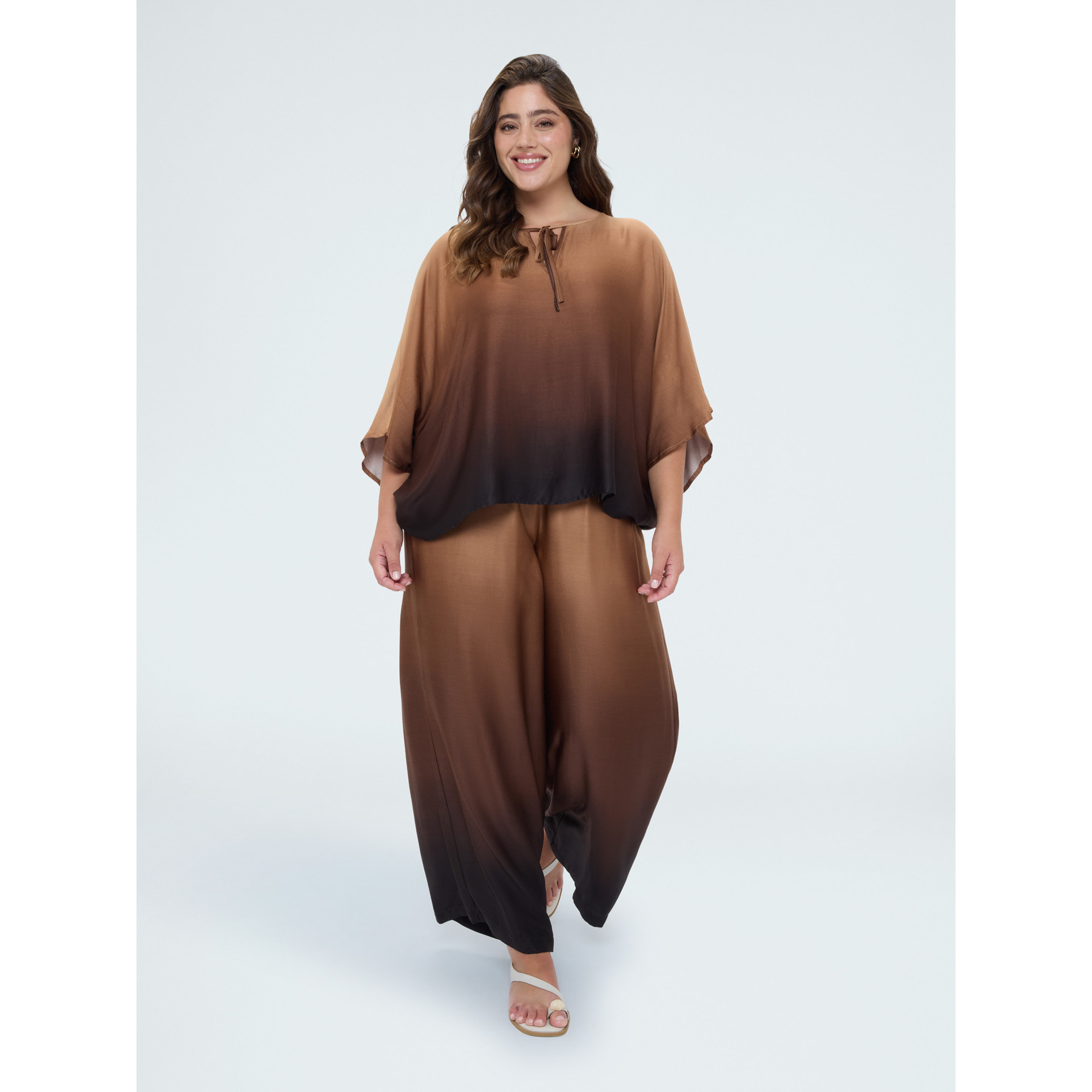 Fiorella Rubino - Blusa in raso effetto dégradé - Marrone
