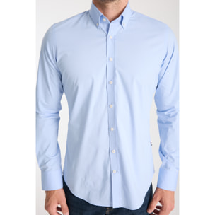 camicia uomo 1 bottone button down slim Popeline Stretch Unito Celeste