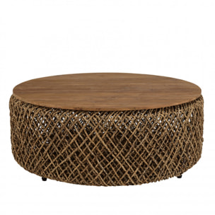 ALIDA - Table basse ronde 100x100cm en tissage de fibre de cocotier