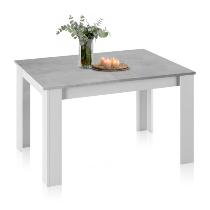 Mesa de comedor extensible Danna 140 Blanco Artik (Blanco Mate) - Gris Cemento