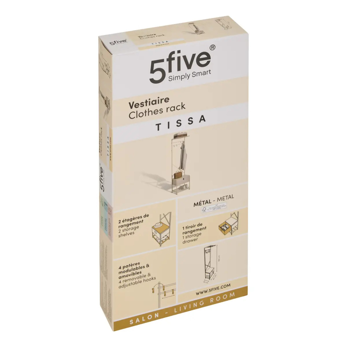 Dressing Tissa 4 patères 1 tiroir beige