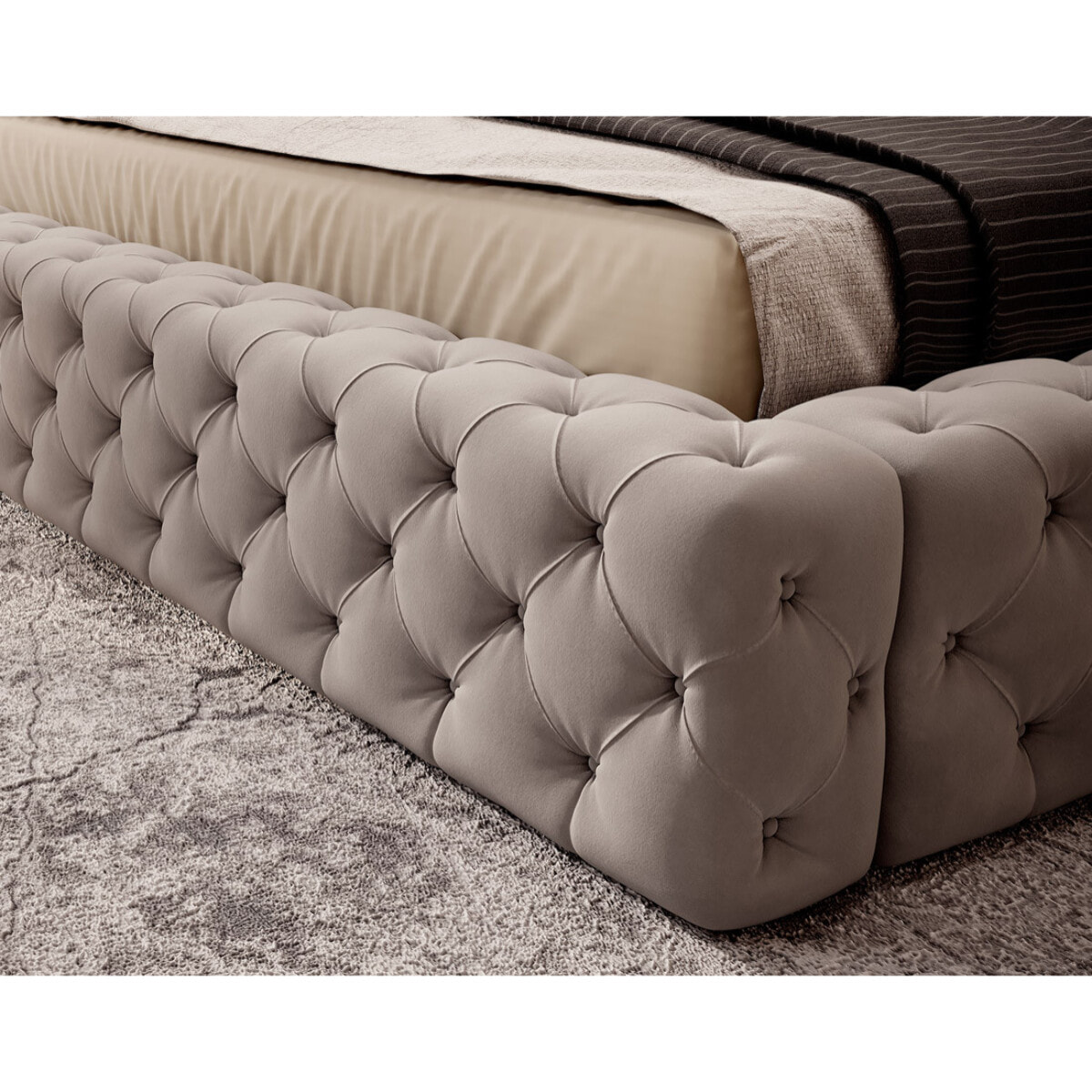 Christiana - lit coffre - 140x200 - sommier inclus - en velours - Taupe