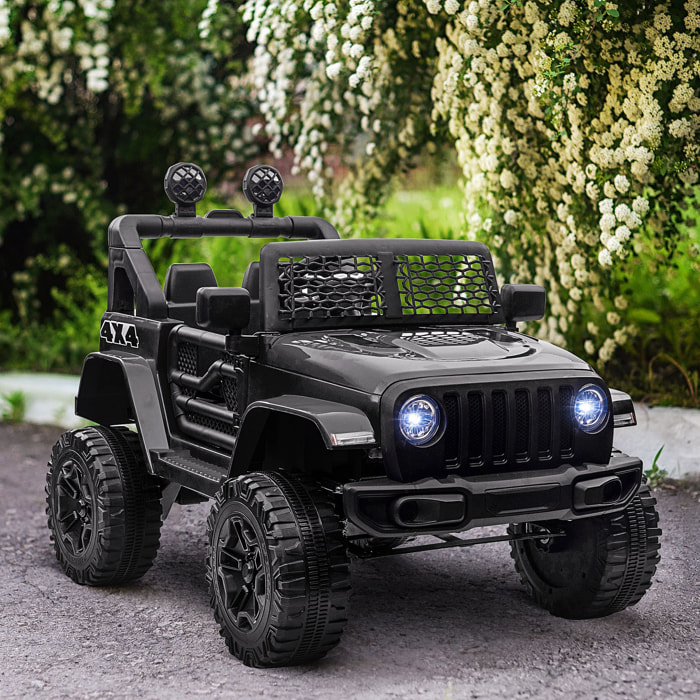 Coche Eléctrico para Niños 12V, Vehículo Todoterreno de Batería con 2 Motores, Control Remoto 2,4G, Velocidad hasta 5 km/h, Sistema de Suspensión, Faros, para Niños de +3 Años, Negro